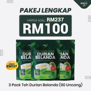 PAKEJ LENGKAP - 3 PACK TEH DURIAN BELANDA (90 UNCANG)